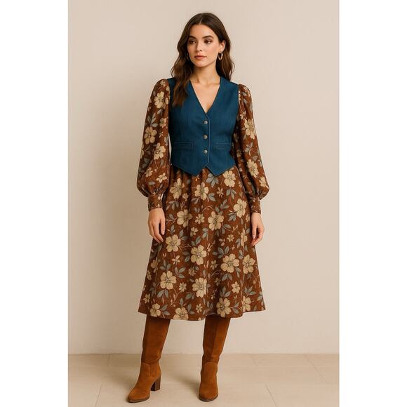 Vintage Denim Vest Sleeveless Button Front Boho Western Y2K Grunge Size Medium - Picture 3 of 12